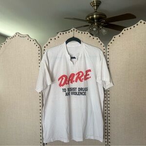 Vintage DARE Graphic Tee 90s White Drug Awareness Shirt Distressed
